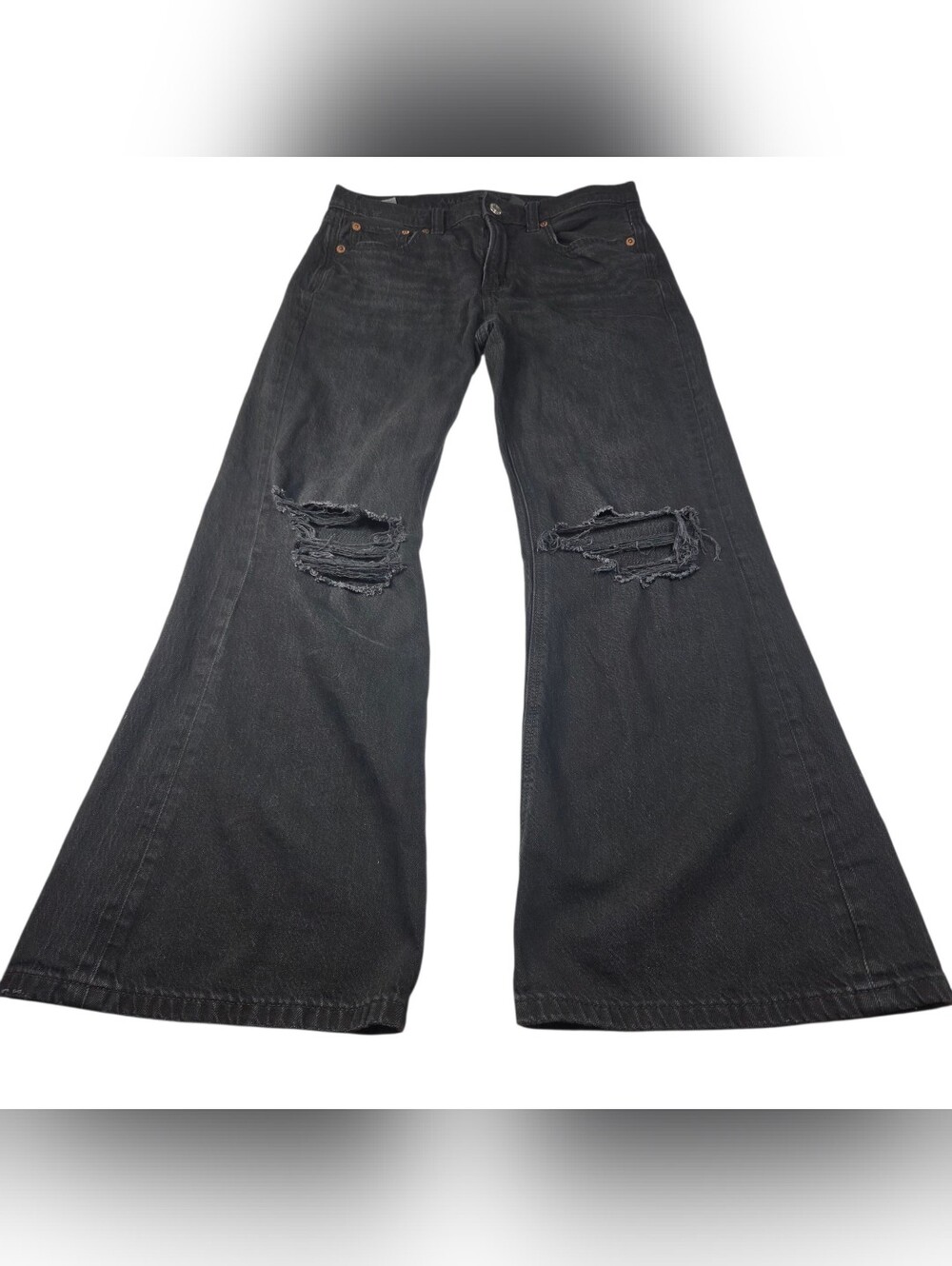 American Eagle Outfitters Black Wide-Leg Ripped Jeans